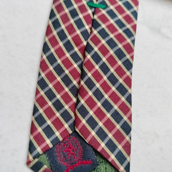 Tommy Hilfiger Red and Cream Plaid Checks Italian Silk Tie Necktie Traditional - Picture 4 of 12